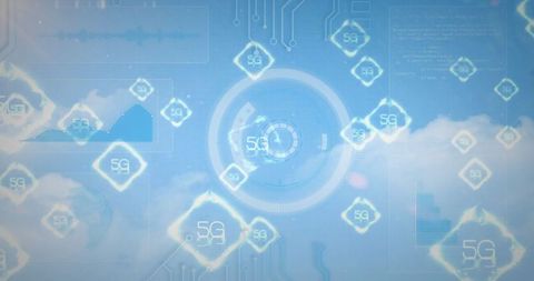 5G Network Interface Floating Over Digital Cloud Background