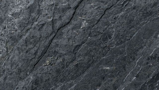 Dark foliated slate texture with mineral veins and diagonal fractures