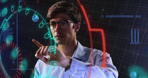 Tech-Savvy Professional Engaging with Futuristic Touchscreen Interface - Download Free Stock Images Pikwizard.com