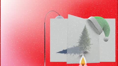 Animated Christmas Scene with Falling Snow and Festive Green Santa Hat