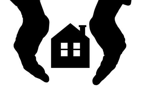 Transparent digital illustration of hands holding house symbol