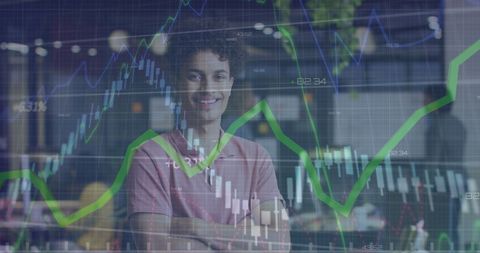 young professional analyzing financial trends with overlay - Download Free Stock Images Pikwizard.com