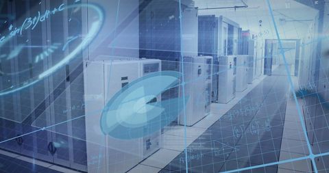 Futuristic Data Processing in Server Room with Digital Interface Overlay - Download Free Stock Images Pikwizard.com