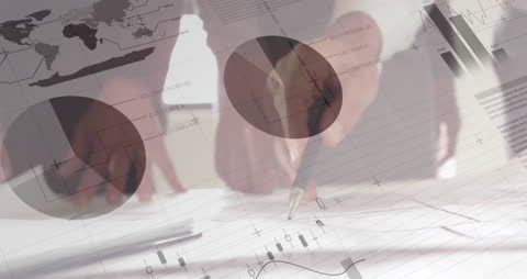 Hands Collaborating Over Financial Charts and Graphs Animation