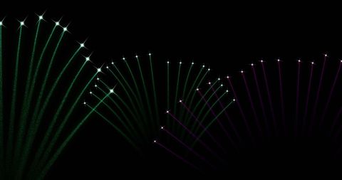 Abstract Digital Fireworks on Black Sky Celebrating Festivities