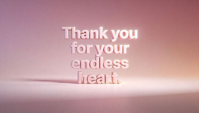 Thank You for Your Endless Heart 3D Pearlescent Lettering on Mauve-Peach Gradient
