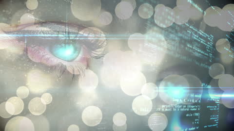 Futuristic Vision with Code Overlay and Flare Effects