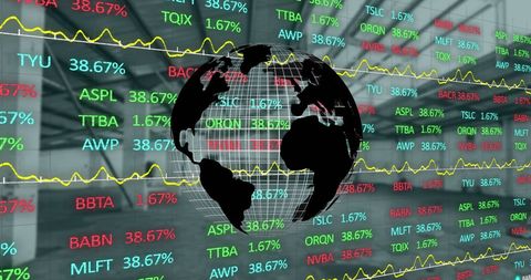 World Financial Data with Dynamic Graphs on Rotating Globe - Download Free Stock Images Pikwizard.com