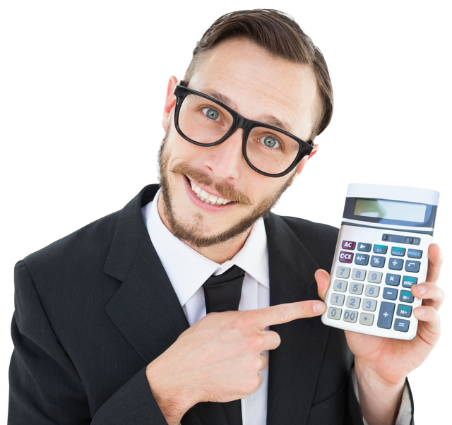 Transparent Geeky Businessman Smiling with Calculator - Download Free Stock Videos Pikwizard.com