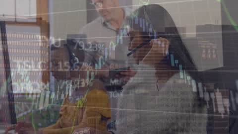Children Wearing Headsets Analyzing Financial Data Charts