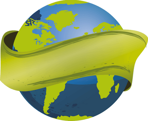 Digital Globe with Green Ribbon on Transparent Background