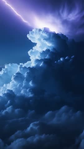 Vertical Storm Video Flashing Violet Lightning Arcing Across Towering Cumulonimbus Cloud