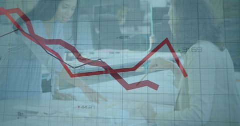 Business colleagues analyzing rising and falling financial graphs