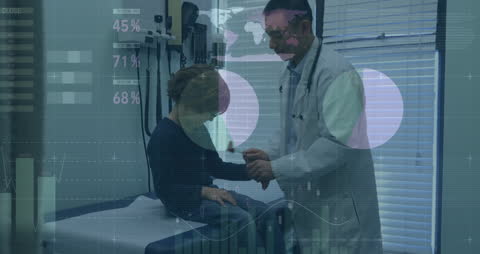 Doctor Analyzing Patient with Data Visualization Overlay