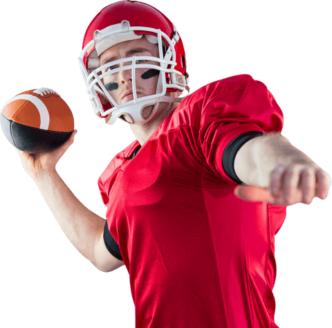 American football player throwing ball in transparent background