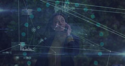 Businesswoman engaging with innovative network connections