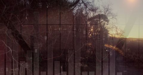 Financial Graphs Overlayed on Countryside Landscape