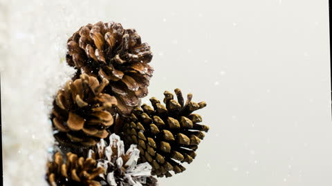 Festive Pine Cones with Falling Snowflakes Illustration