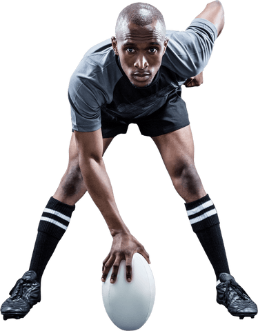 Transparent portrait of rugby player with ball