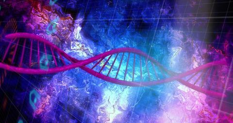 Futuristic DNA Strand with Data and Light Effects in Digital Interface