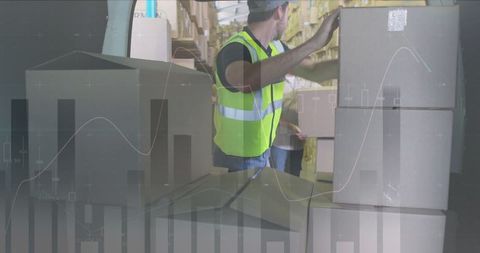 Warehouse Distribution and Digital Data Overlay Depicting Logistics Insights