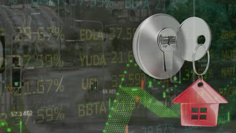Finance and Real Estate Concept with Data and House Keys
