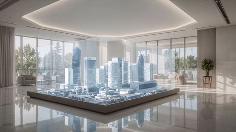 Translucent 3d city model in modern presentation room