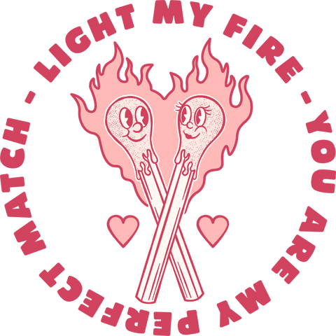 Love and passion cartoon matches with heart shaped flame