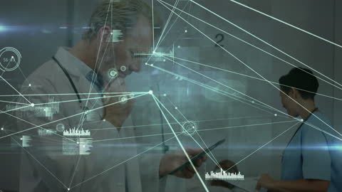 Connected Healthcare: Doctor Analyzing Data on Digital Tablet