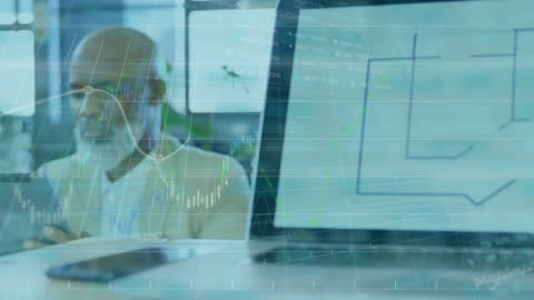 Financial Analyst with Digital Data Overlay in Office