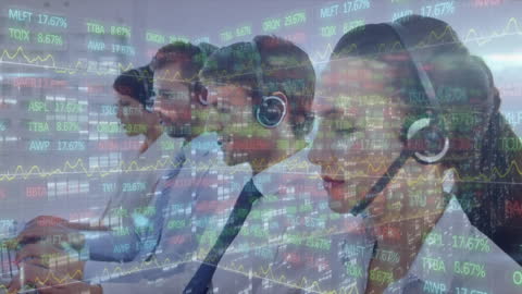 Financial Data Animation Overlaying Diverse Support Team