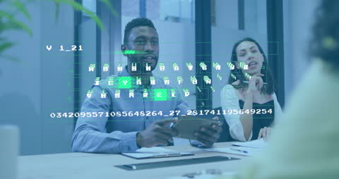 Futuristic Office with Data Stream Over Clevert Team