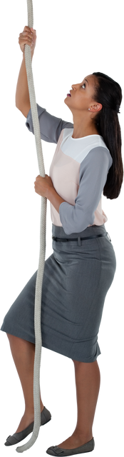 Transparent Image of Determined Biracial Businesswoman Holding Rope for Climbing - Download Free Stock Videos Pikwizard.com