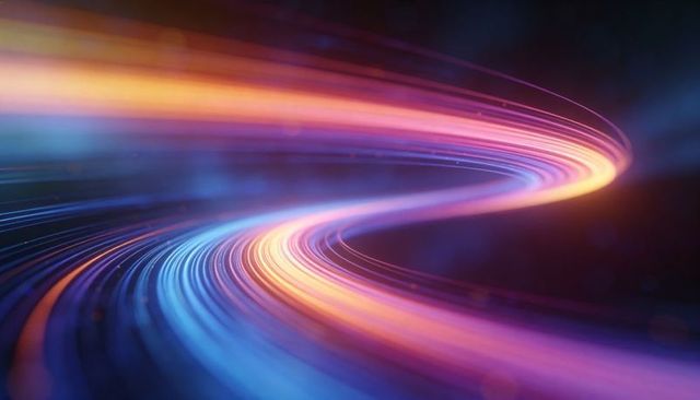 Luminous s-curve light trail flowing through neon gradient for futuristic design