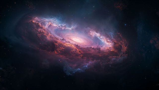 Raging Spiral Galaxy with Colorful Nebula Gas Clouds