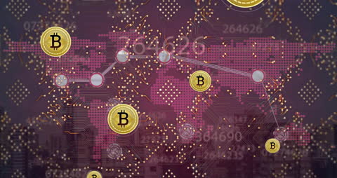 Global Bitcoin Cryptocurrency Network over Virtual World Map