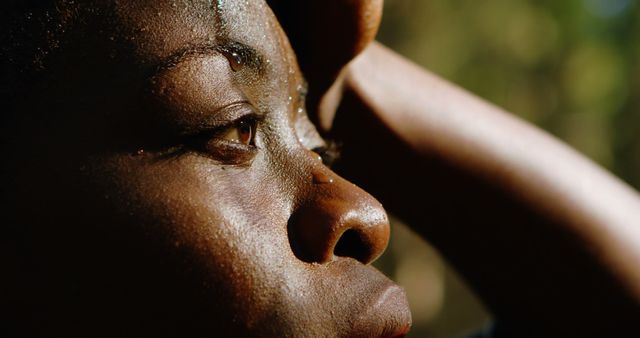 Pensive Woman with Sweat in Sunlight - Download Free Stock Images Pikwizard.com