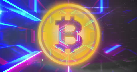 Vibrant Neon Bitcoin Symbol with Abstract Glow Effect
