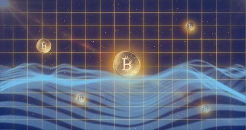 Bitcoin Over Grid with Digital Waves Showcasing Blockchain - Download Free Stock Images Pikwizard.com