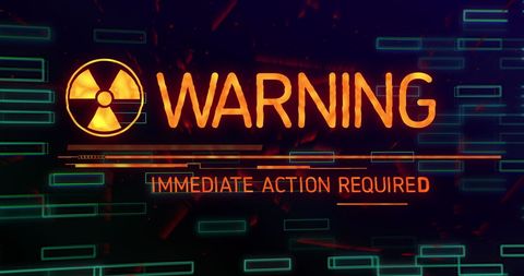 Digital Warning Banner with Radiation Symbol and Alerts