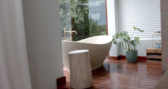 General view of bathroom with bathtub and window, slow motion - Download Free Stock Photos Pikwizard.com