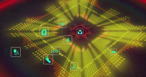 Ecology Icons Over Digital Tunnel Visualization