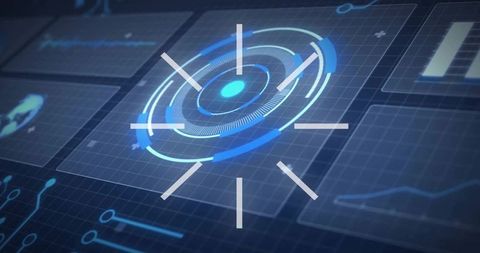 Futuristic Holographic HUD Dashboard Displaying Circular Data Visualization and Analytics