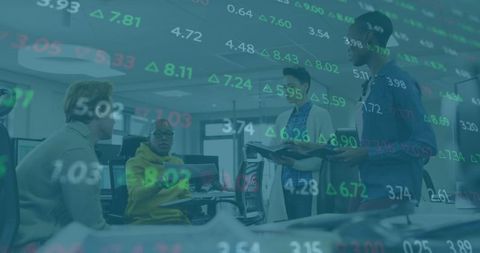 Diverse colleagues planning business strategies with financial projections