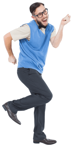 Retro Geeky Hipster Dancing Joyfully on Transparent Background - Download Free Stock Videos Pikwizard.com