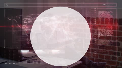 Digital Interface with World Map and White Circle Highlighting Office Safety