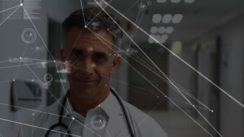 Doctor in Hospital Using Digital Technology Interface