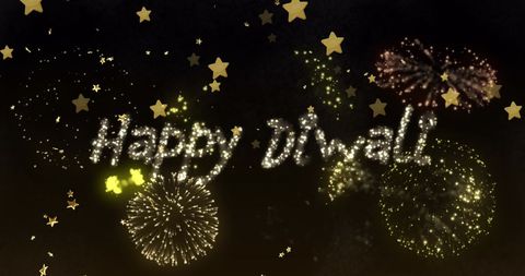 Happy Diwali with Fireworks and Golden Stars