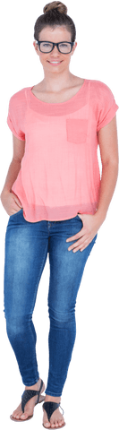 Confident Young Woman Wearing Glasses with Transparent Background