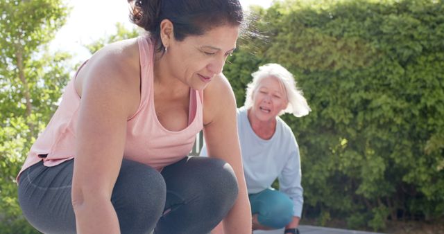 Middle-aged and Senior Women Exercising Together Outdoors - Download Free Stock Images Pikwizard.com